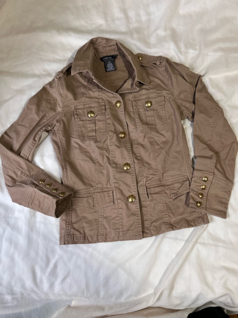 George Me by Mark Eisen Womens Vtg EUC Size 4 tan gold button cotton jacket rare
